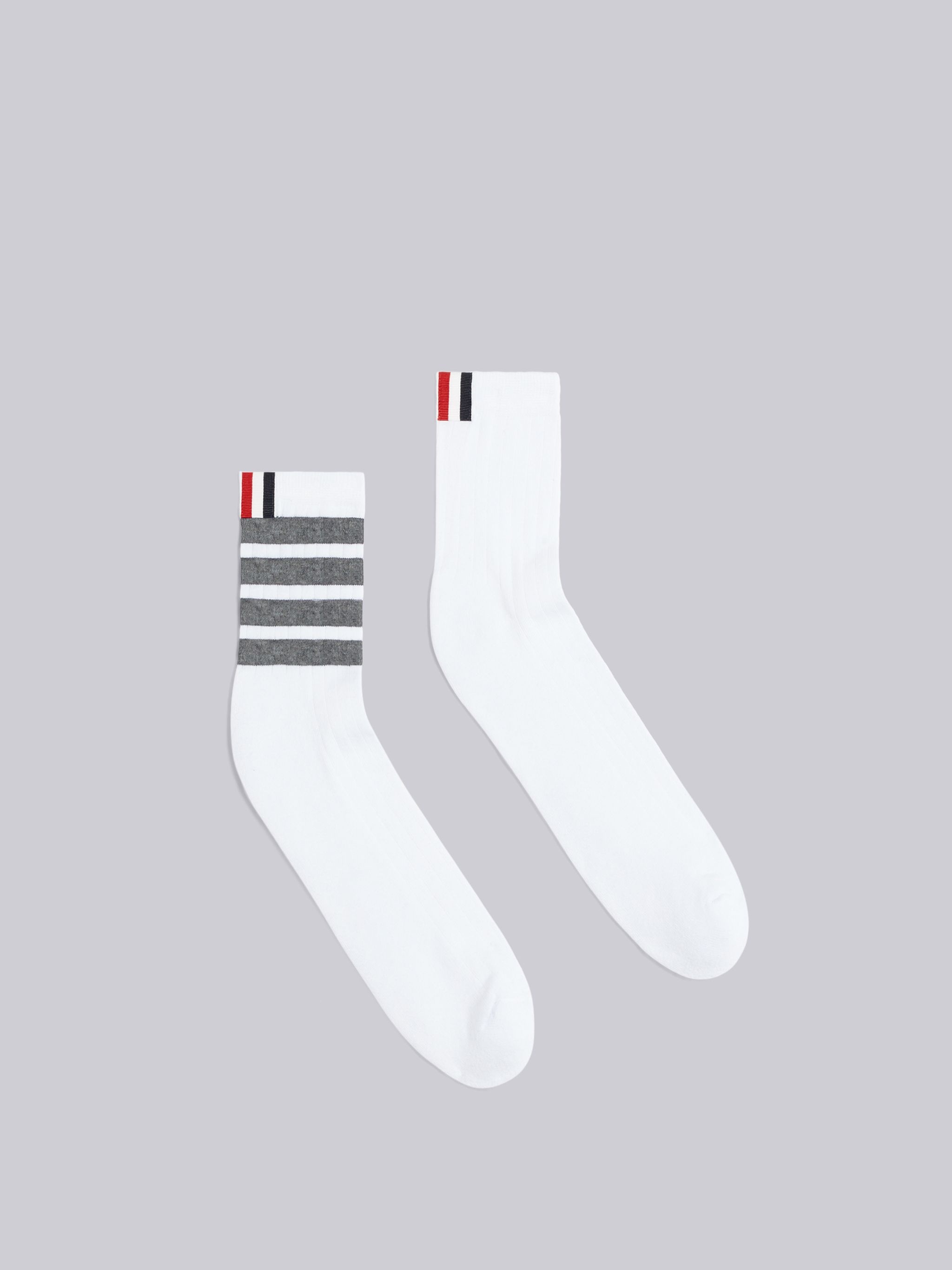 White Cotton Ankle Medium Grey 4-Bar Socks - 1