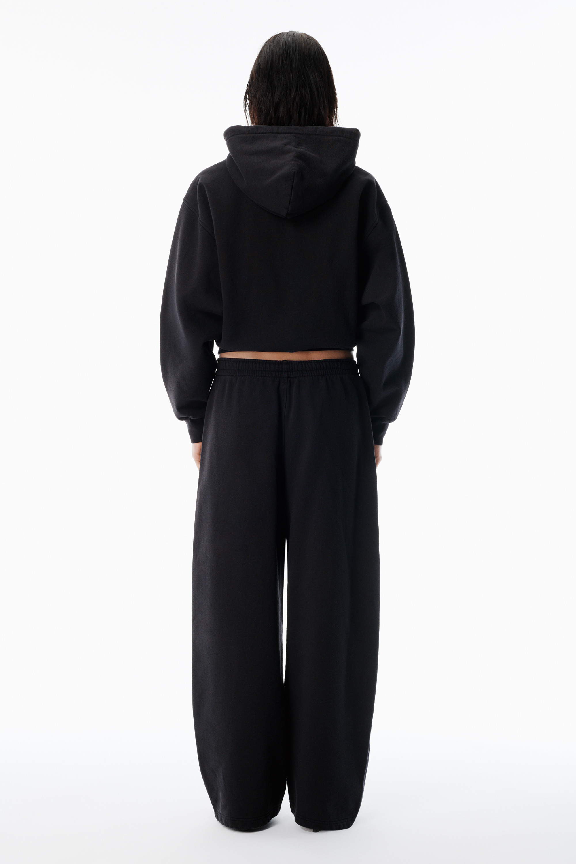 Black Cotton Terry Hoodie with Crystal Hotfix Drawcord - 4