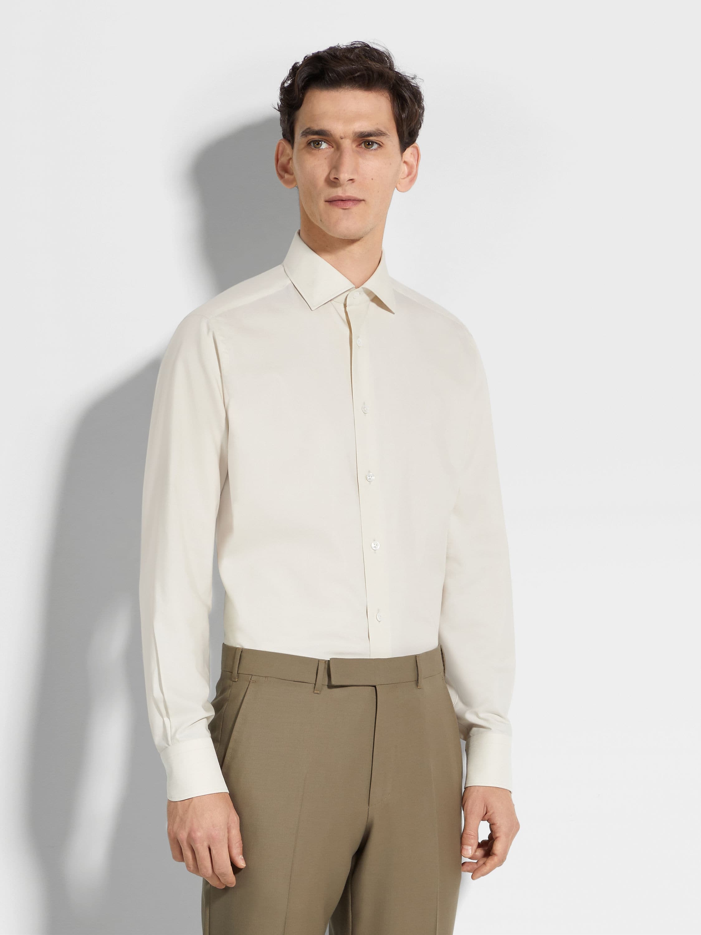 LIGHT BEIGE SILK COTTON AND CASHMERE SHIRT - 4