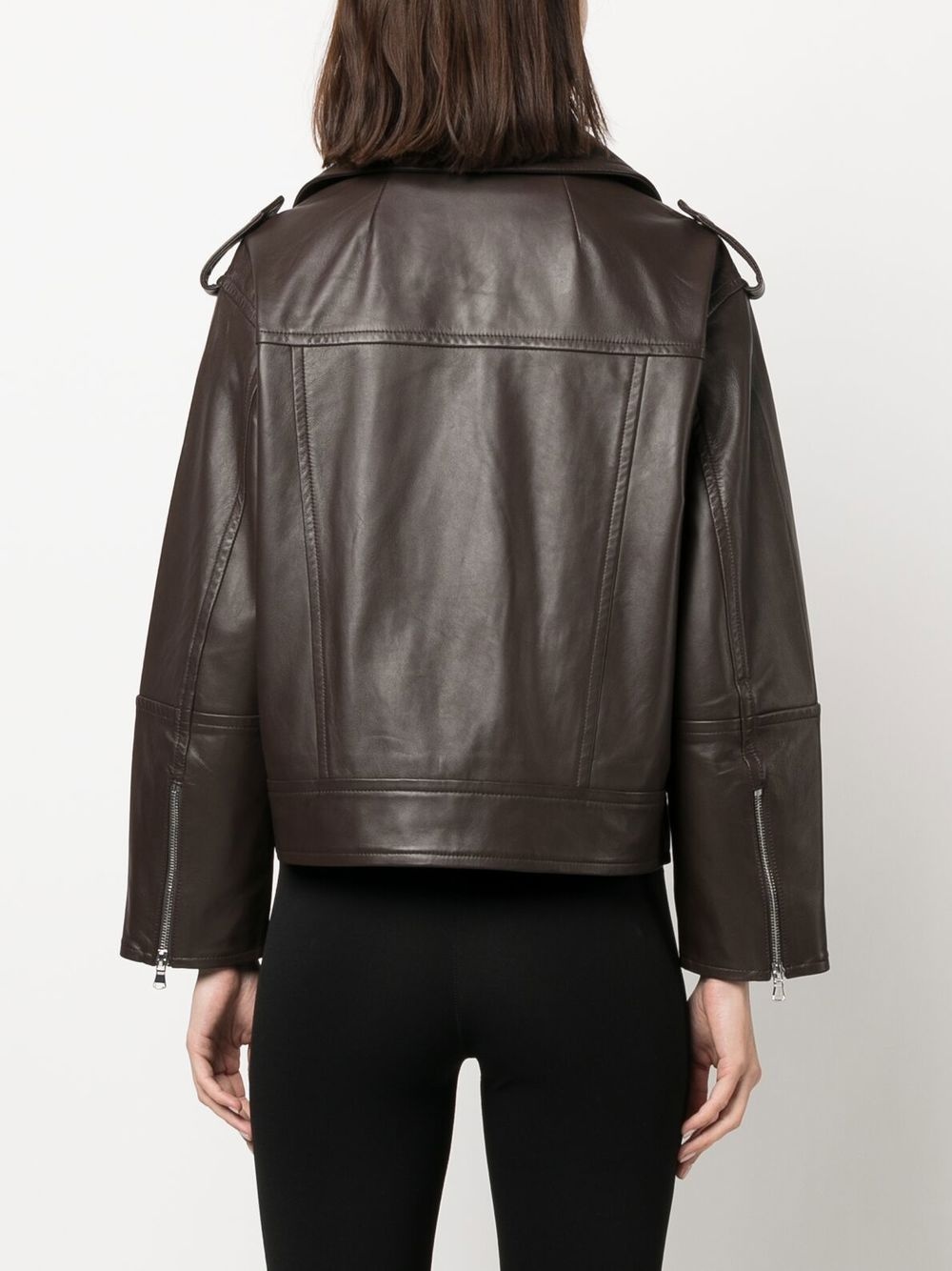 leather zip-up flight jacket - 4