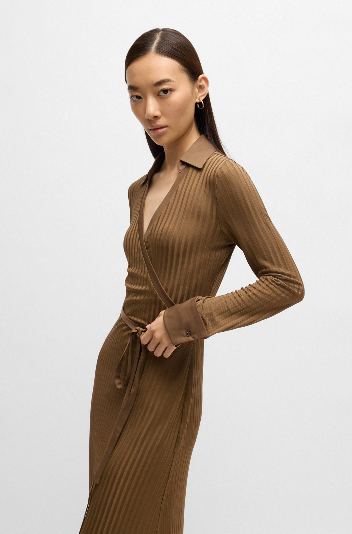 WRAP DRESS IN LUSTROUS RIBBED JERSEY - 6