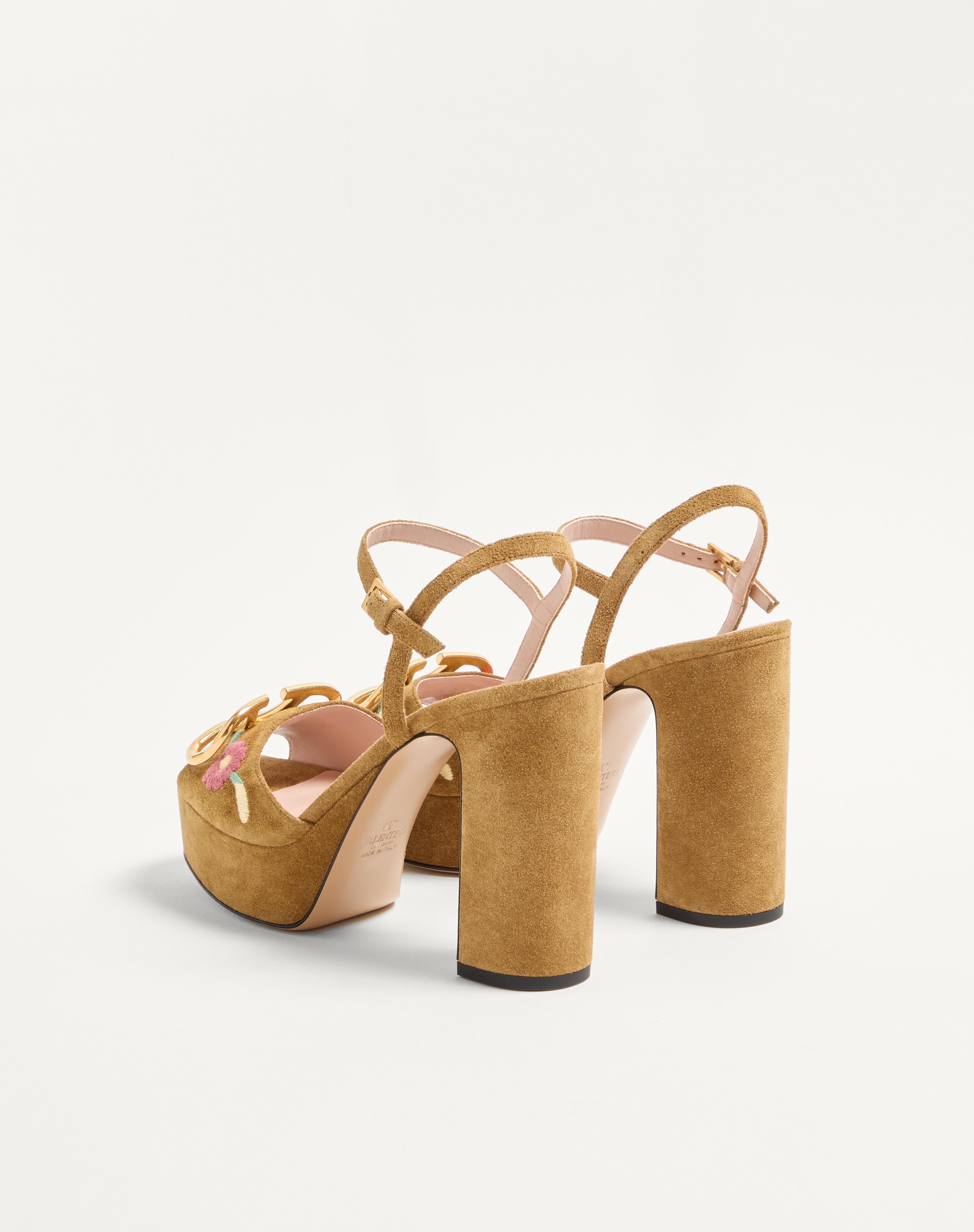 VLOGO SIGNATURE PLATFORM SANDAL IN SPLIT LEATHER WITH FLORAL EMBROIDERY 115 MM - 5