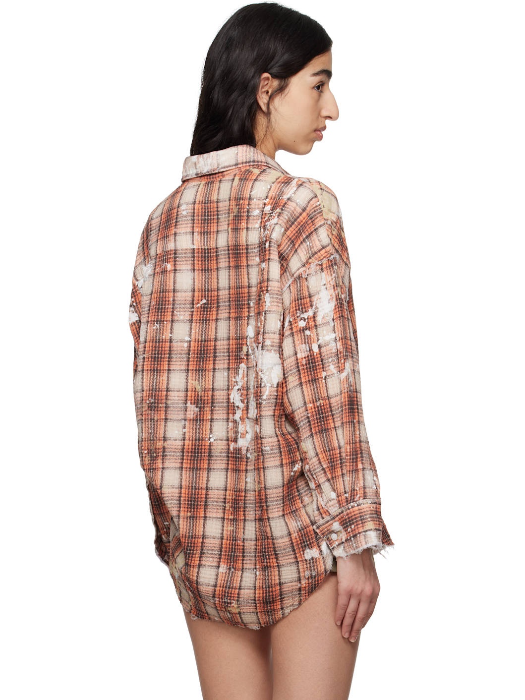 Orange & Beige Shredded Seam Drop Neck Shirt - 3
