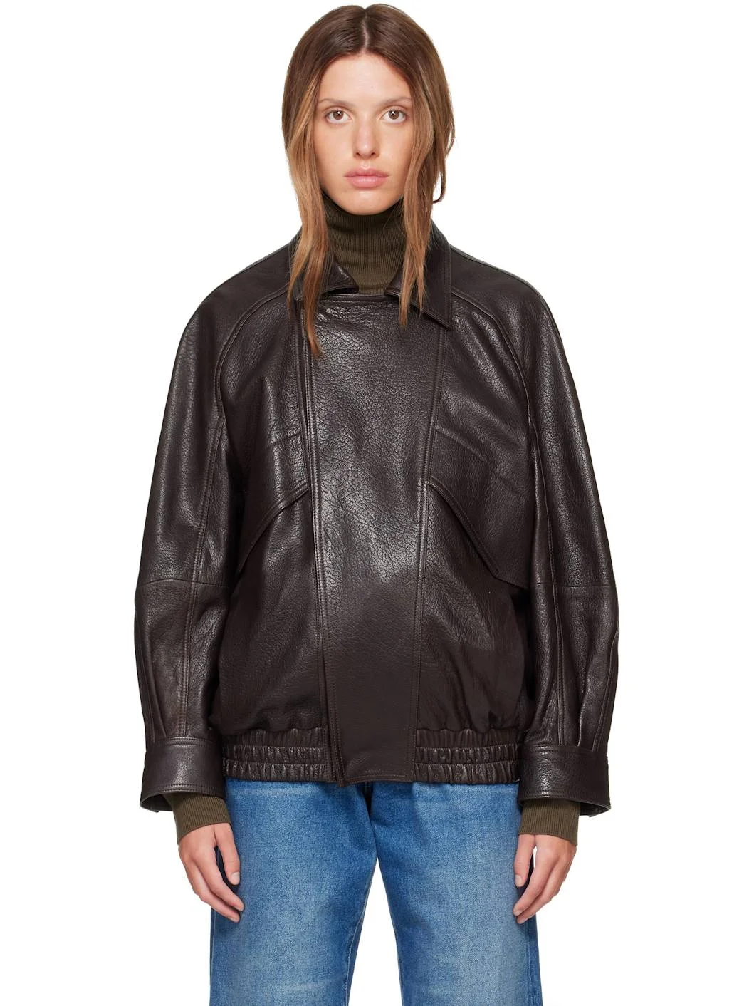 Brown Rafe Sculptural Leather Bomber Jacket - 1