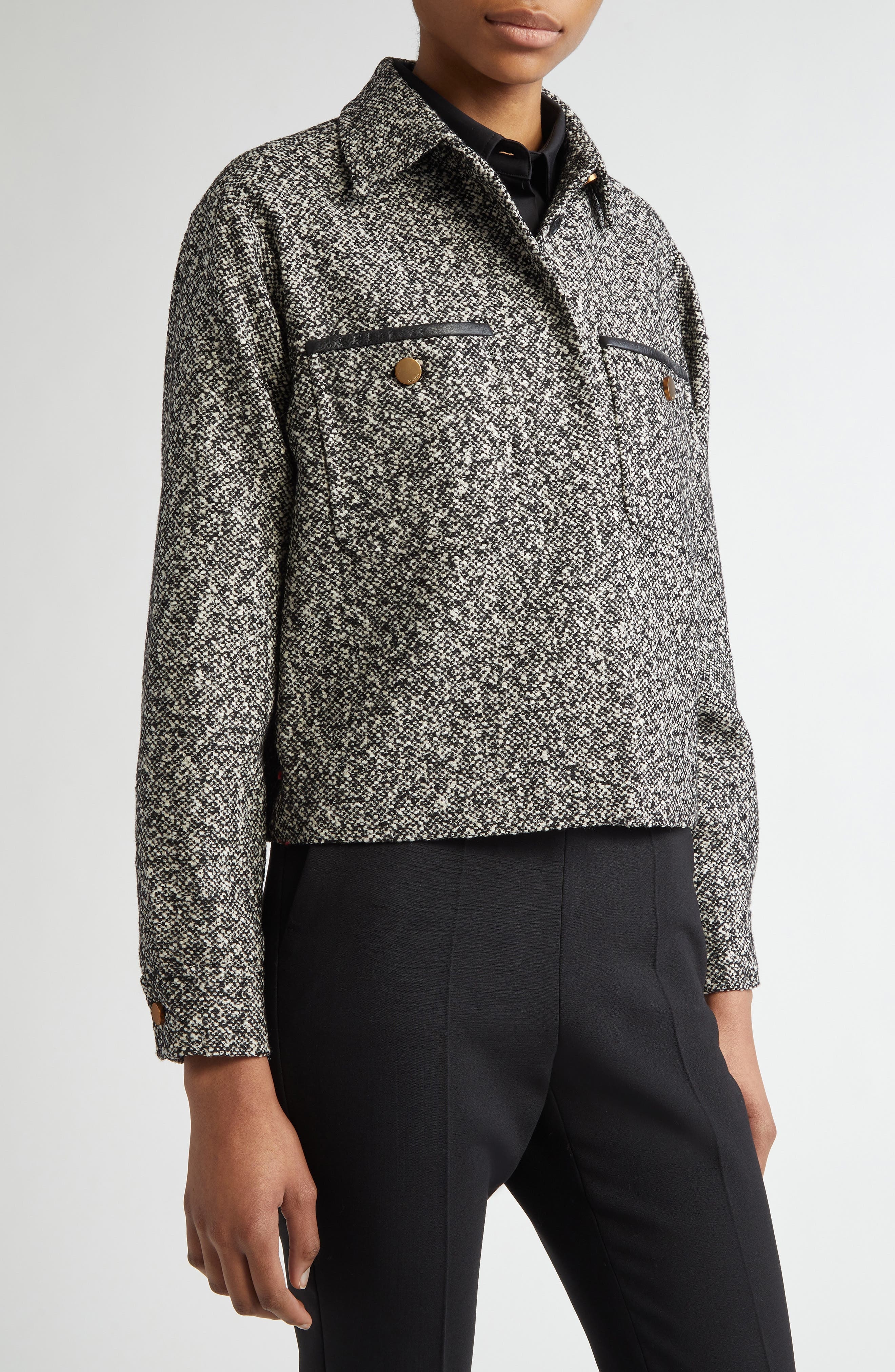 Max Mara Demien Wool Blend Tweed Jacket in Black White at Nordstrom - 5