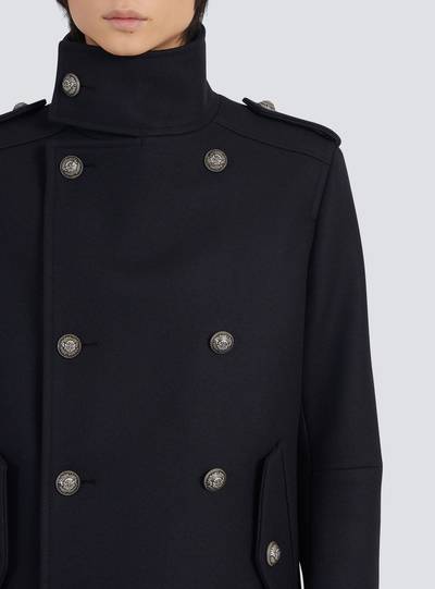 Balmain Wool military pea coat with double-breasted silver-tone buttoned fastening outlook