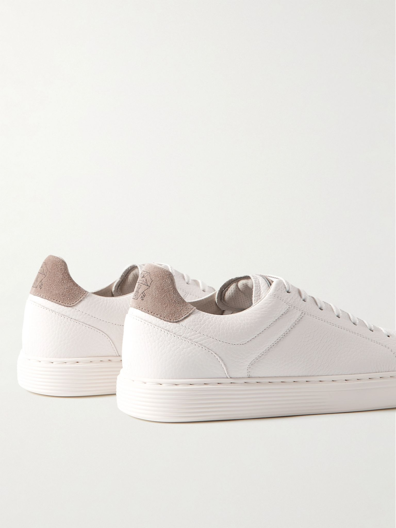 Suede-Trimmed Full-Grain Leather Sneakers White - 5