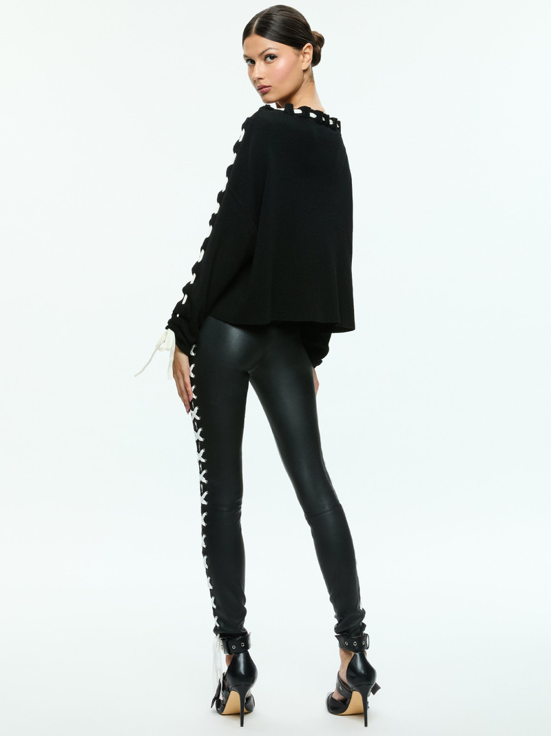 Alice + Olivia CALANDRA LACE UP SLEEVE PULLOVER outlook