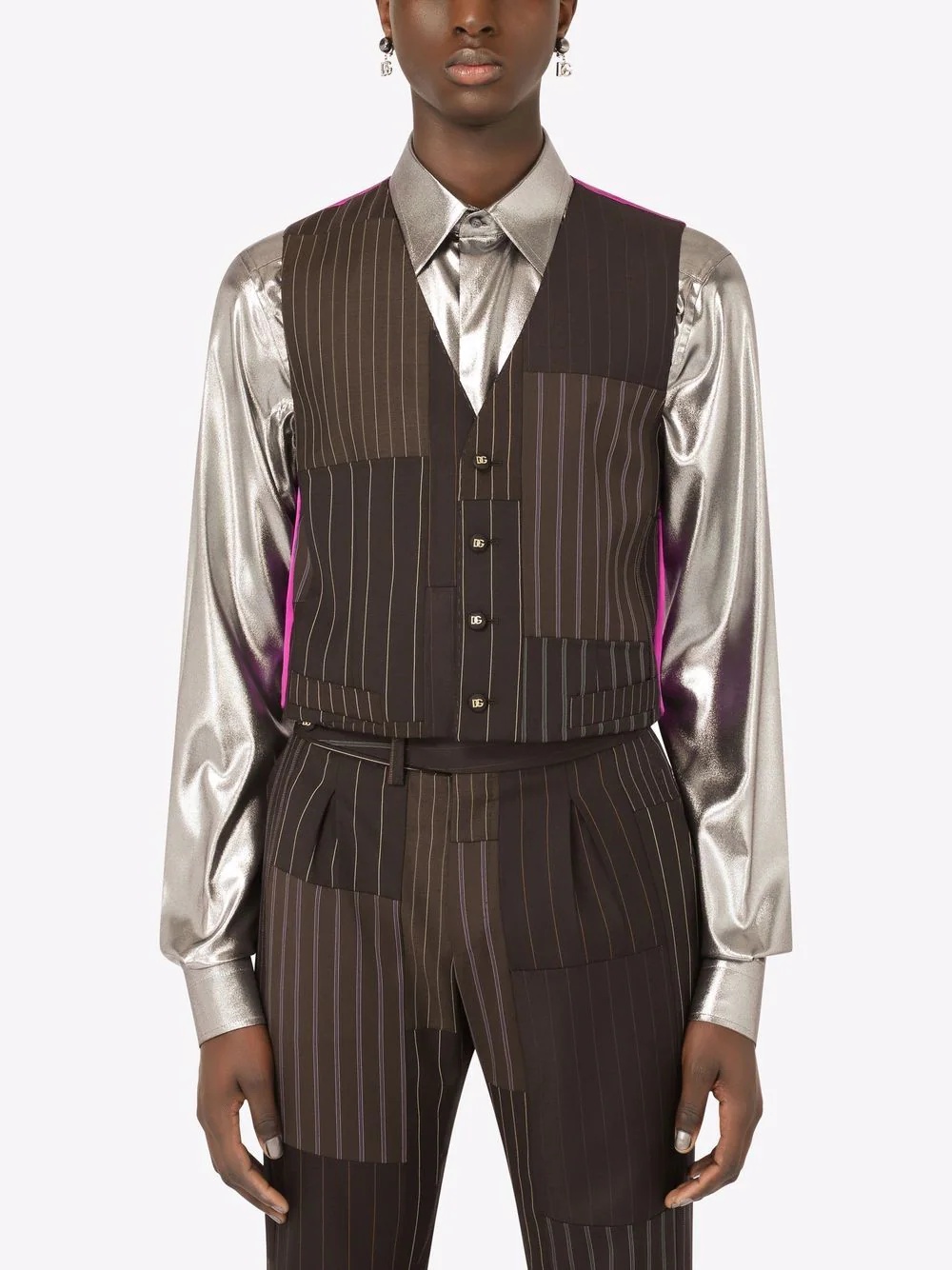 patchwork-stripe waistcoat - 3