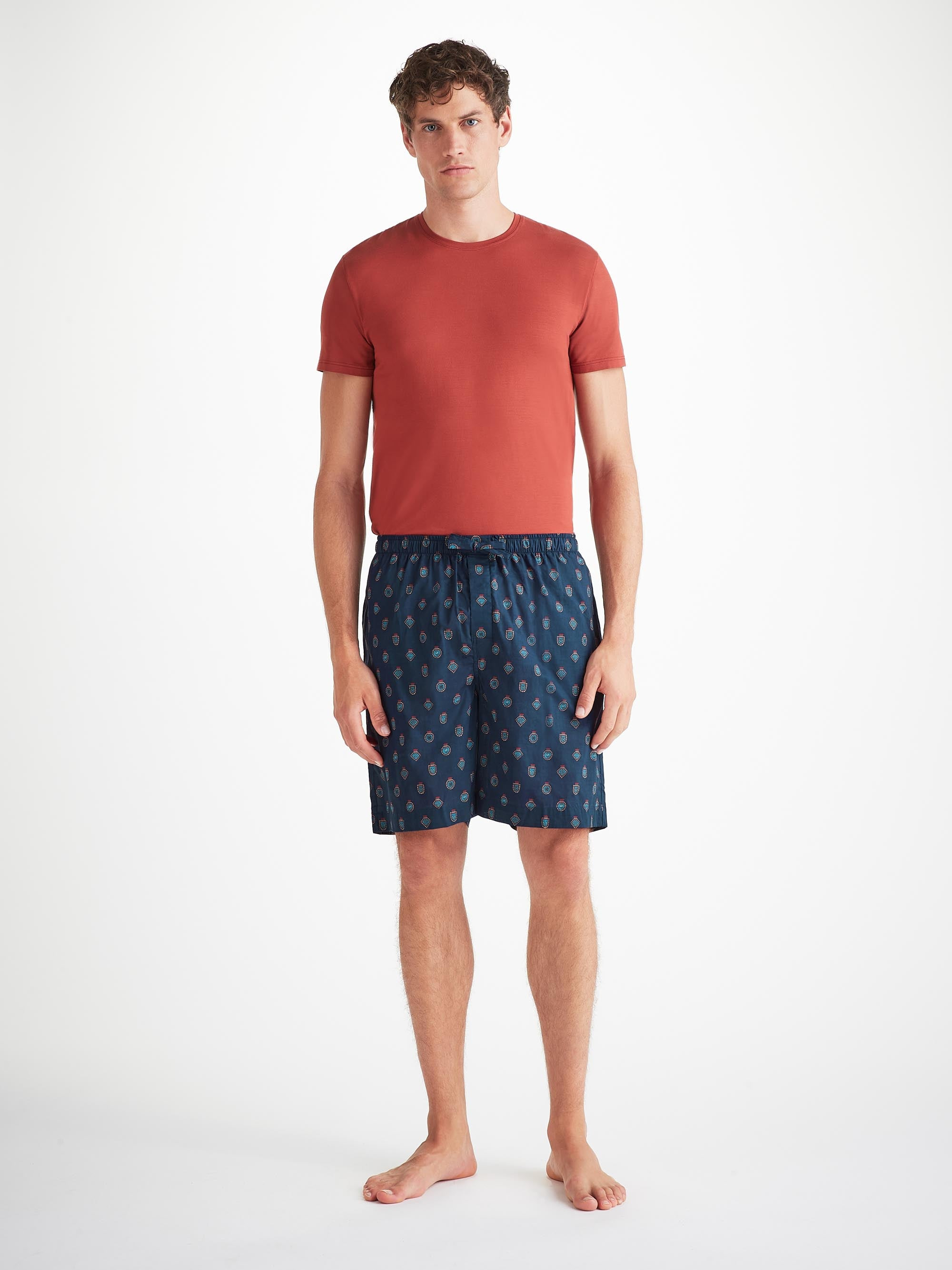 Men's Lounge Shorts Cotton Batiste Navy Badge Print - 3