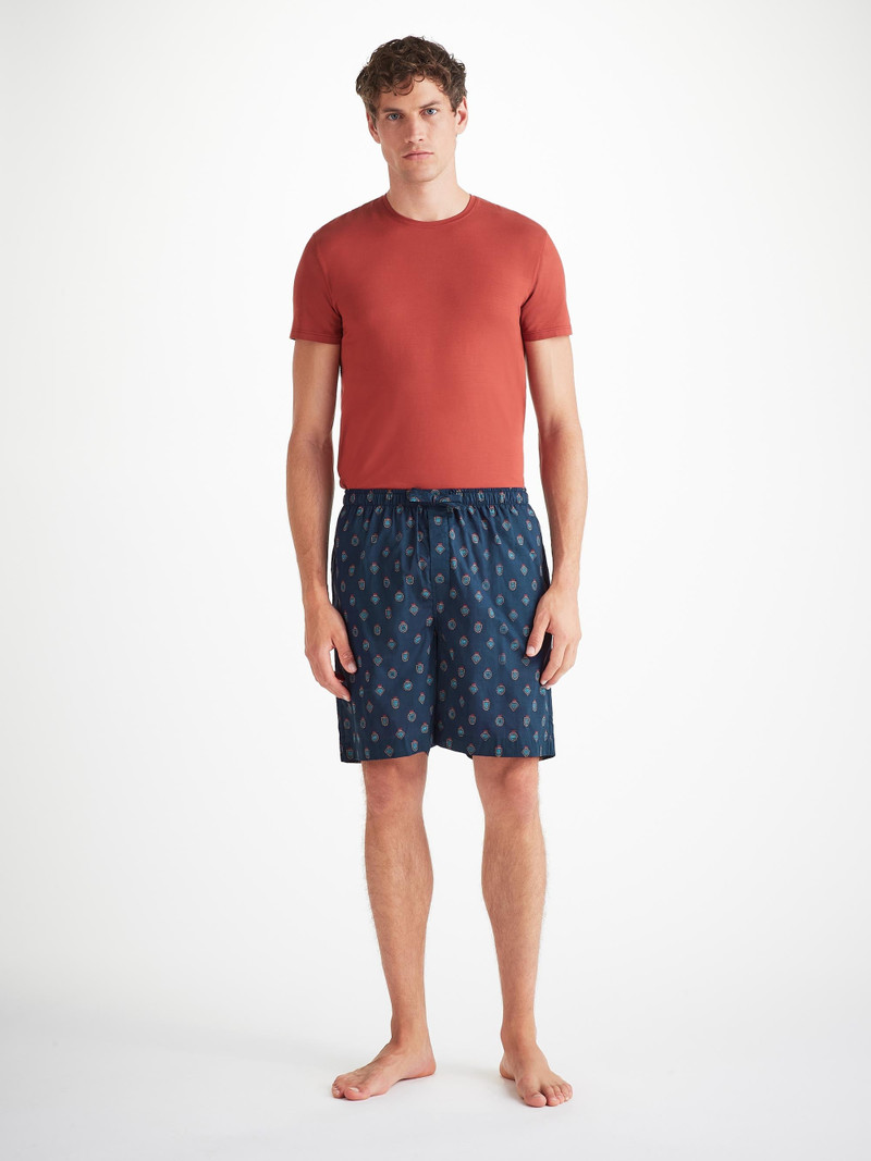 Men's Lounge Shorts Cotton Batiste Navy Badge Print 3