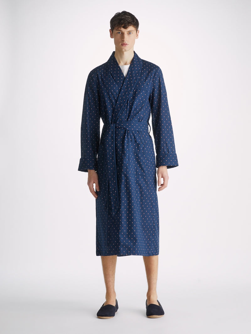 Men's Dressing Gown Nelson 96 Cotton Batiste Navy - 5