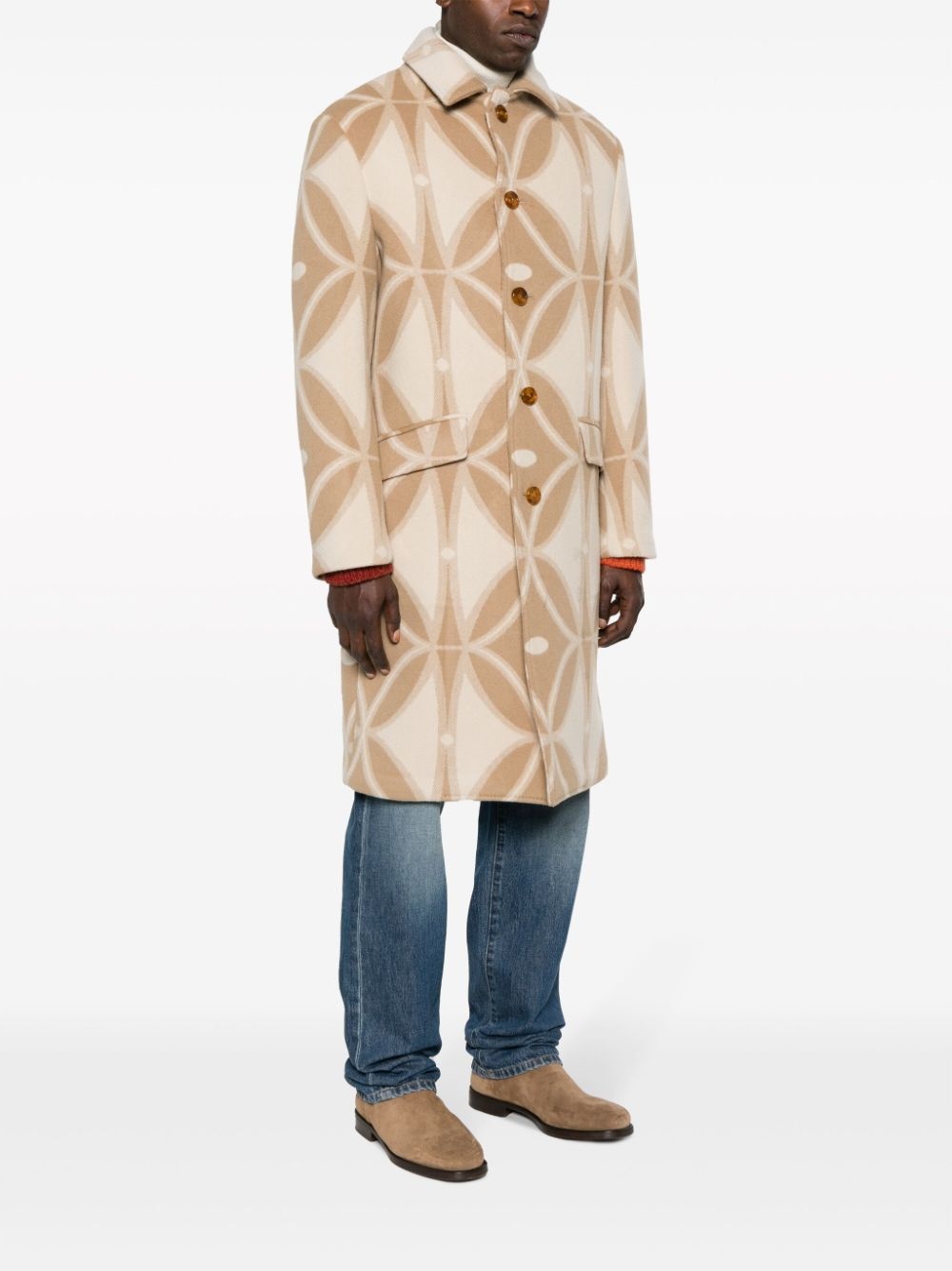 geometric-pattern wool coat - 3