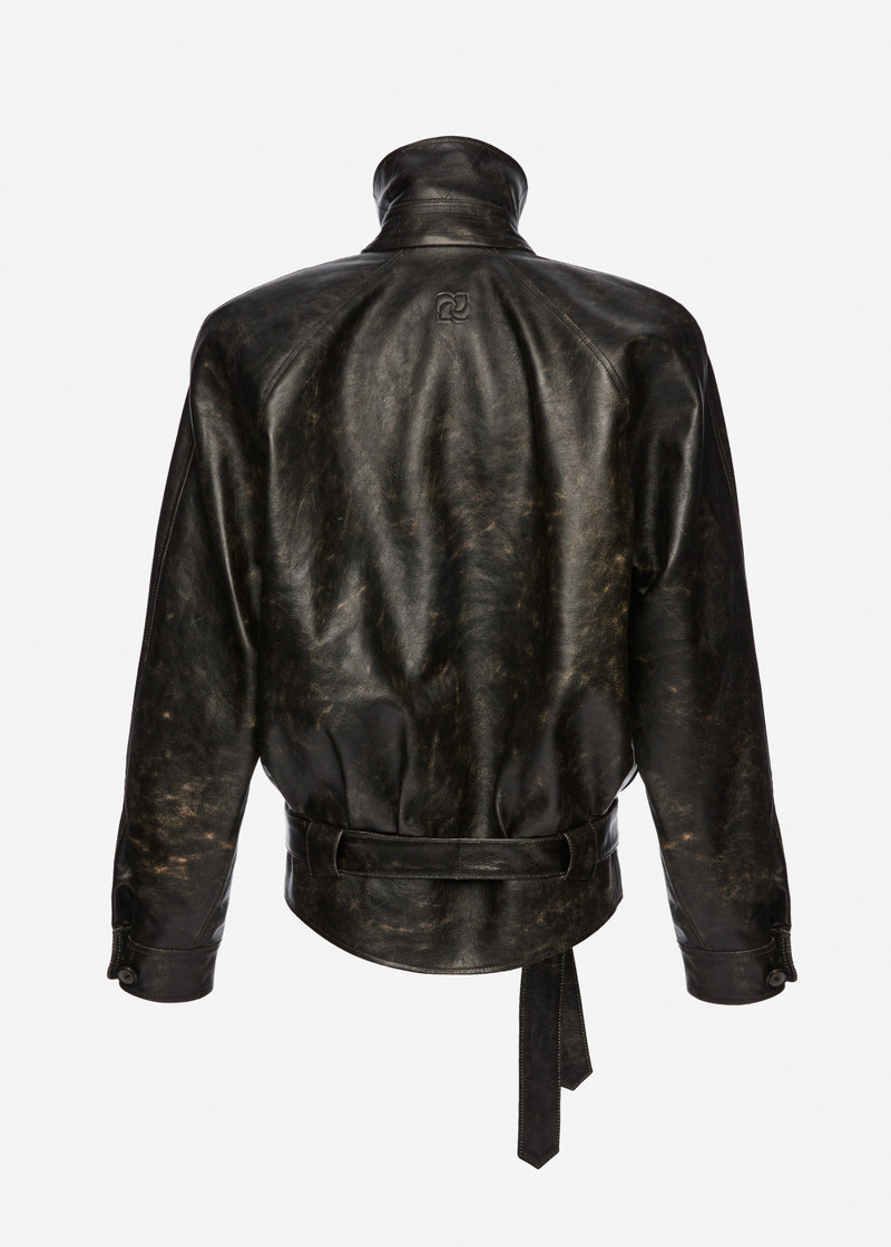 Belted leather jacket in vintage black 2