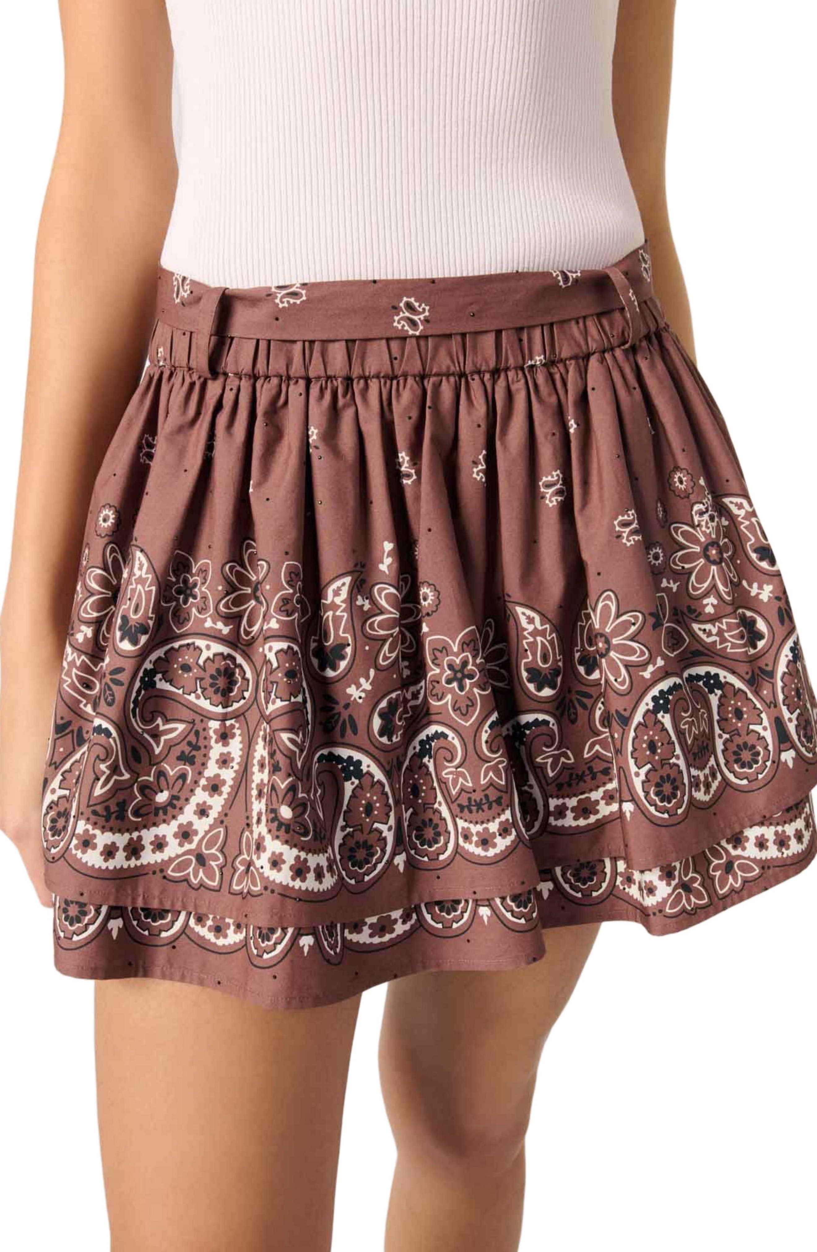 maje Print mini skirt with rhinestones in Brown Bandana Print at Nordstrom - 5