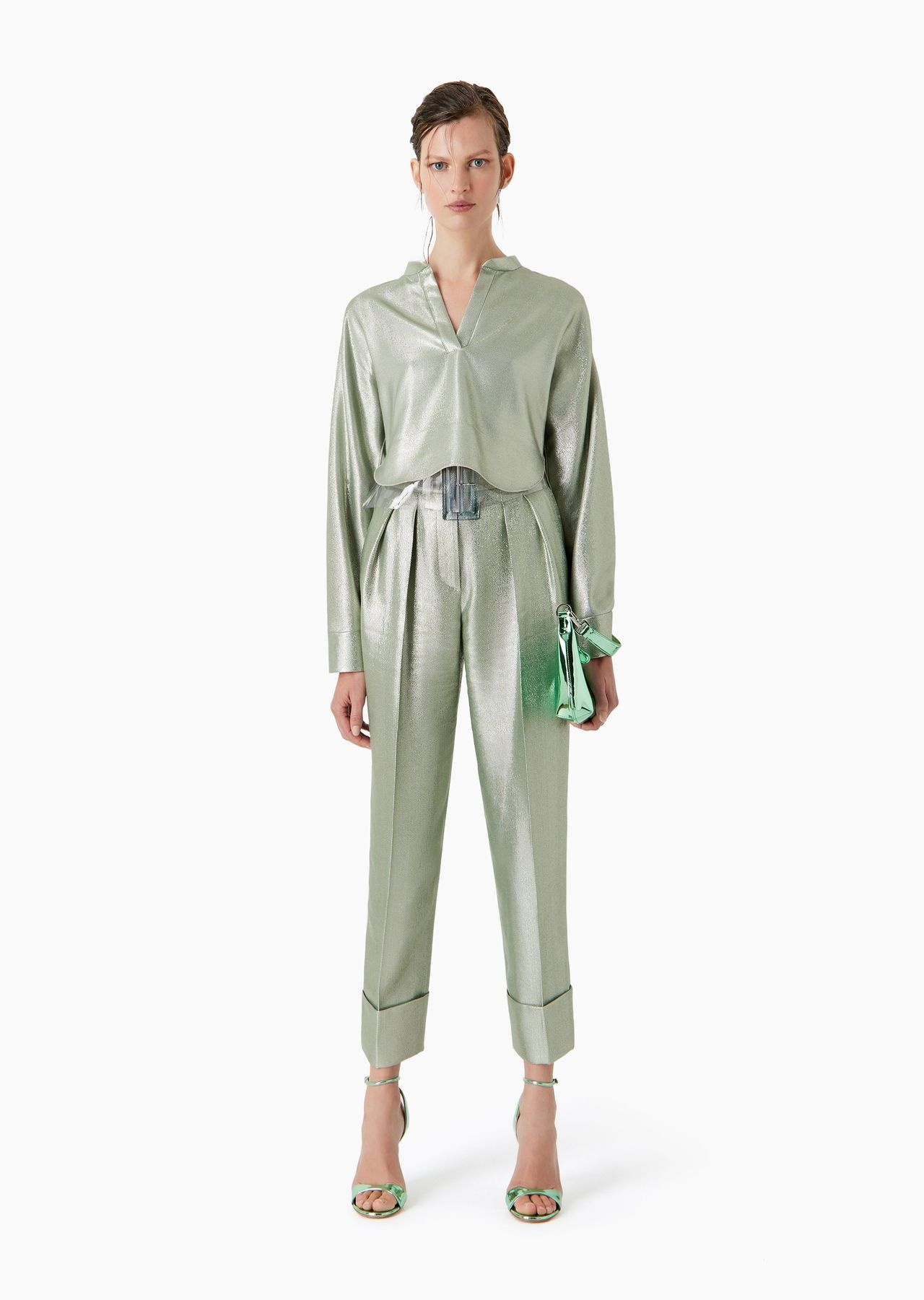 High-waisted trousers in fluid armure lurex - 4