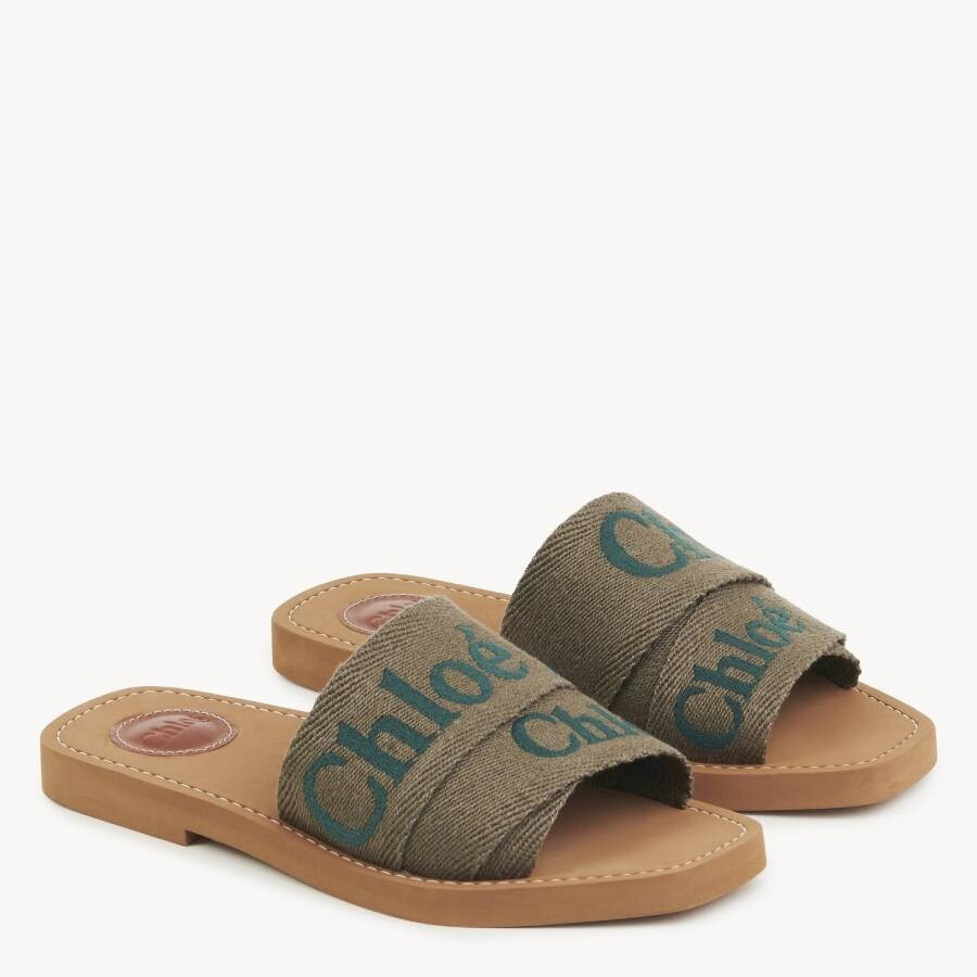 Chloe Woody Logo Flat Mules in Sweet Khaki - 2