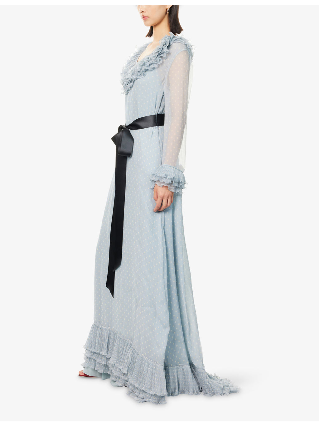 Polka-Dot Pattern Ruffled Silk-Blend Gown - 3