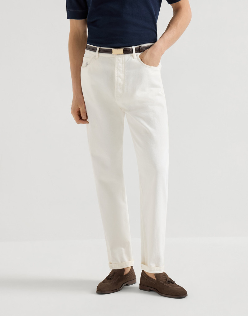 Garment-dyed iconic fit five-pocket trousers in denim 2
