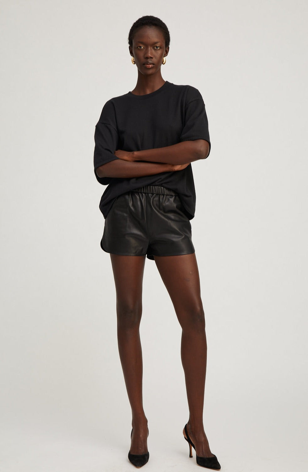 BLACK LEATHER SLIP SHORTS - 3