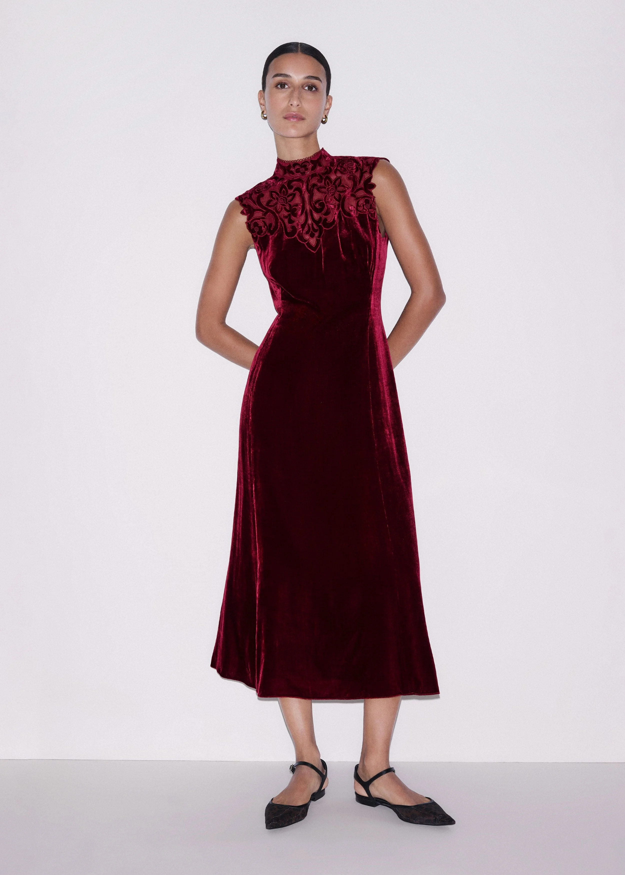 Embroidered Midi Dress - 1
