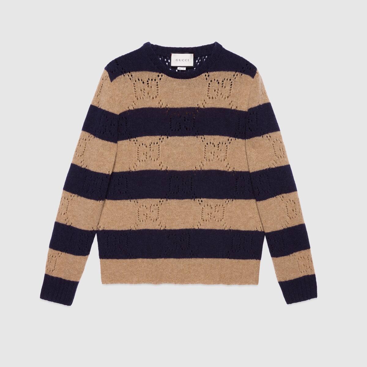 GG knit striped wool sweater - 1