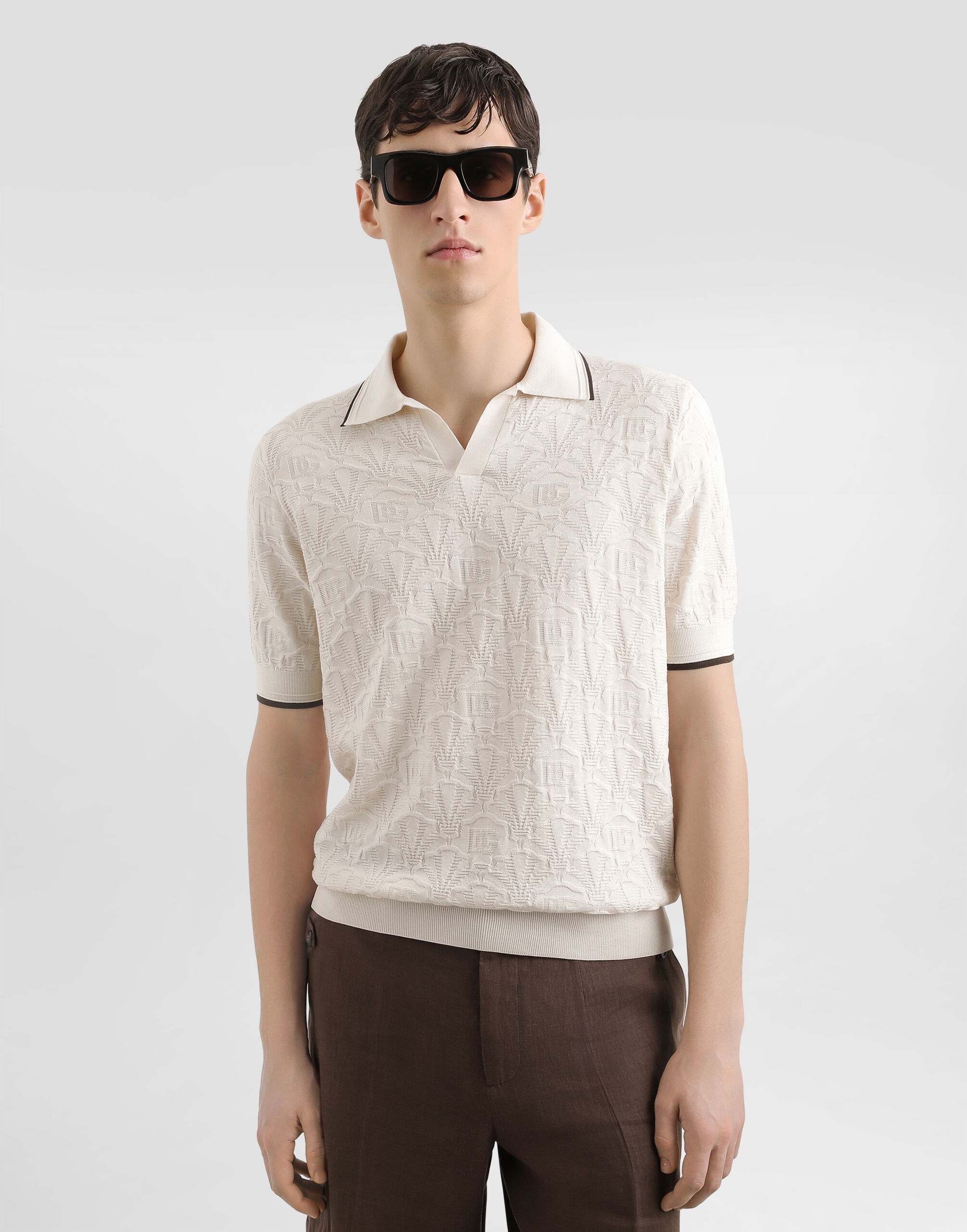 Silk polo shirt with allover logo - 4