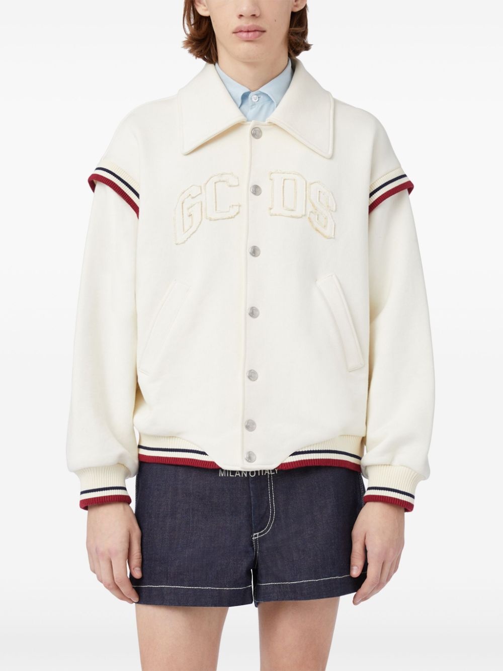 logo-embroidered cotton bomber jacket - 4