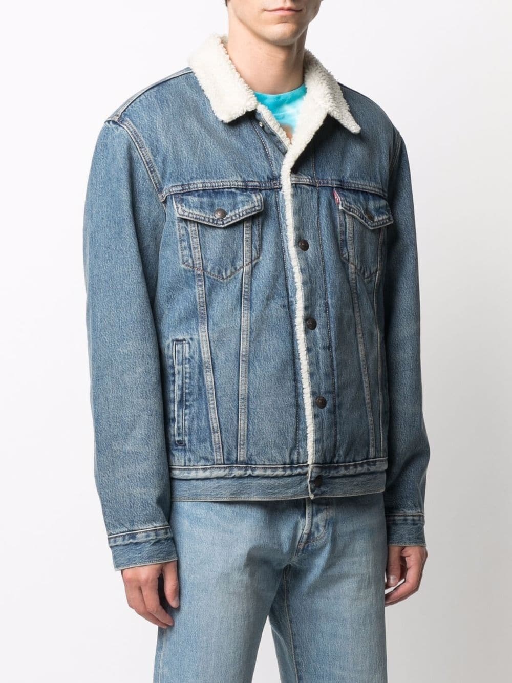 faux shearling-lined denim jacket - 3