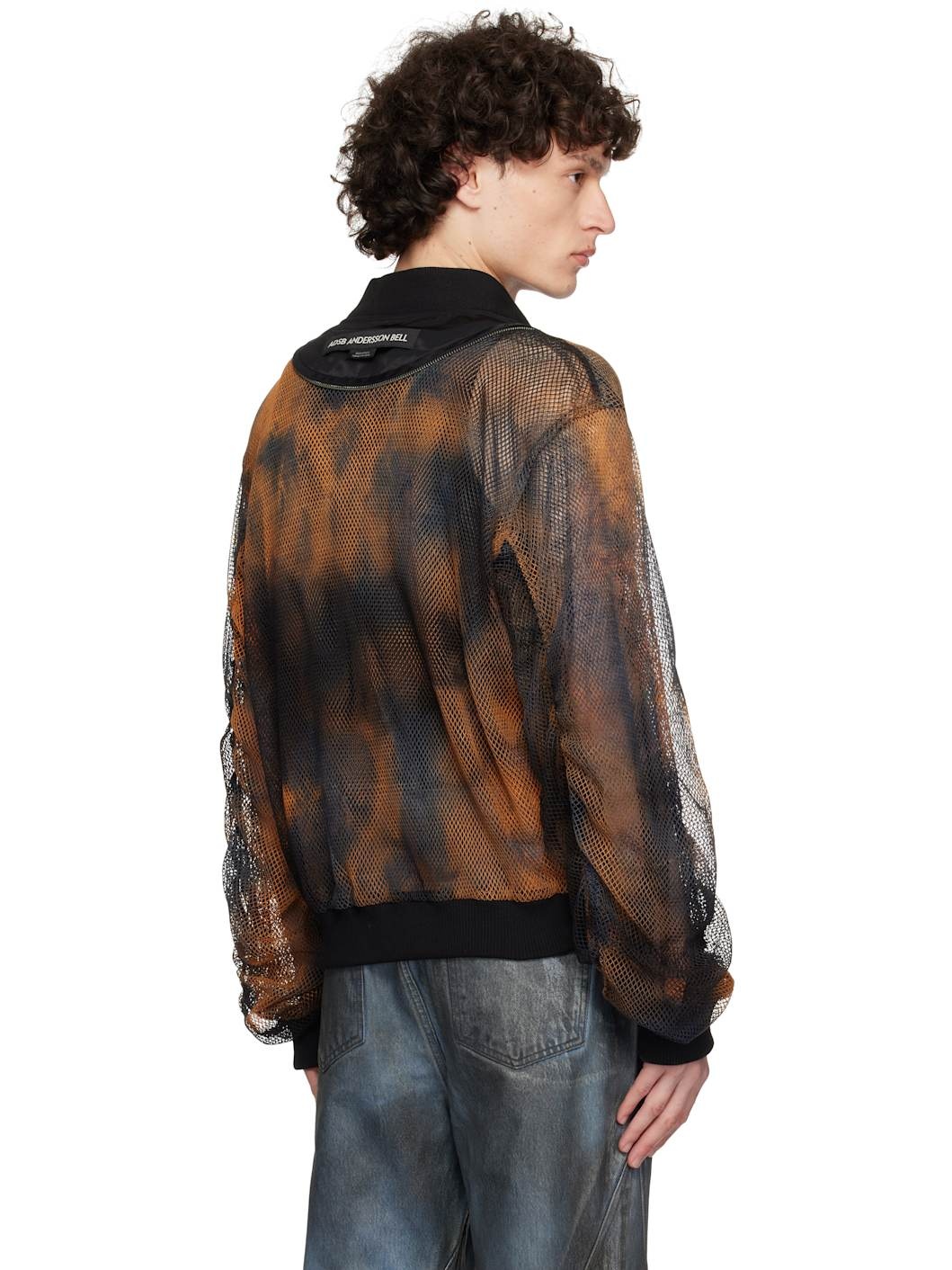 Black & Orange Double Layer Mesh Bomber Jacket - 3