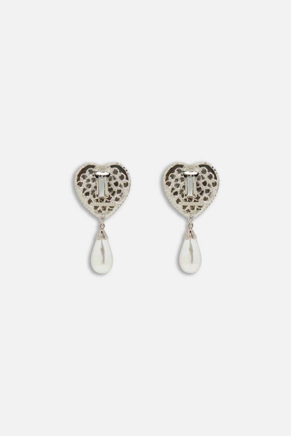 HEART CRYSTAL EARRINGS WITH PENDANT PEARL - 2