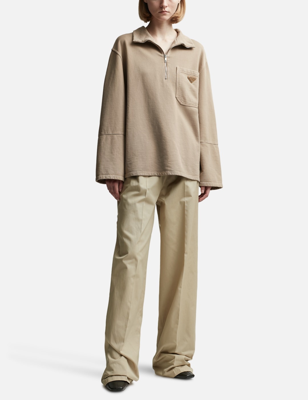 パンツ PRADA FW24 Sand cotton wide-leg pant (P289HSOOO1BMS F0065) Prada Prada Woman Sand Cotton Wide-Leg Pant | luosophy