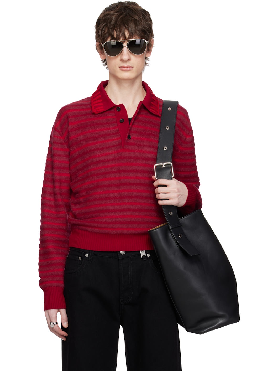 Red Stripe Knt Crop Polo - 1