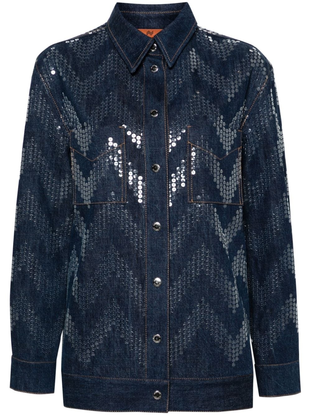 sequin-embellished denim jacket - 1