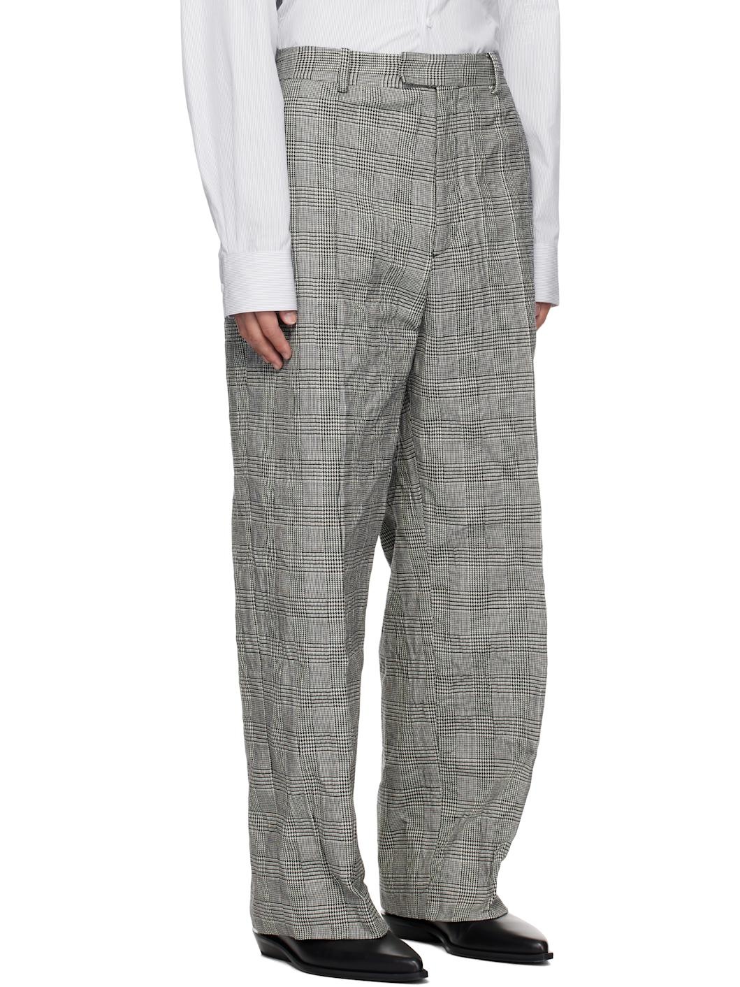 White & Black Metalized Wrinkled Tailored Trousers - 2