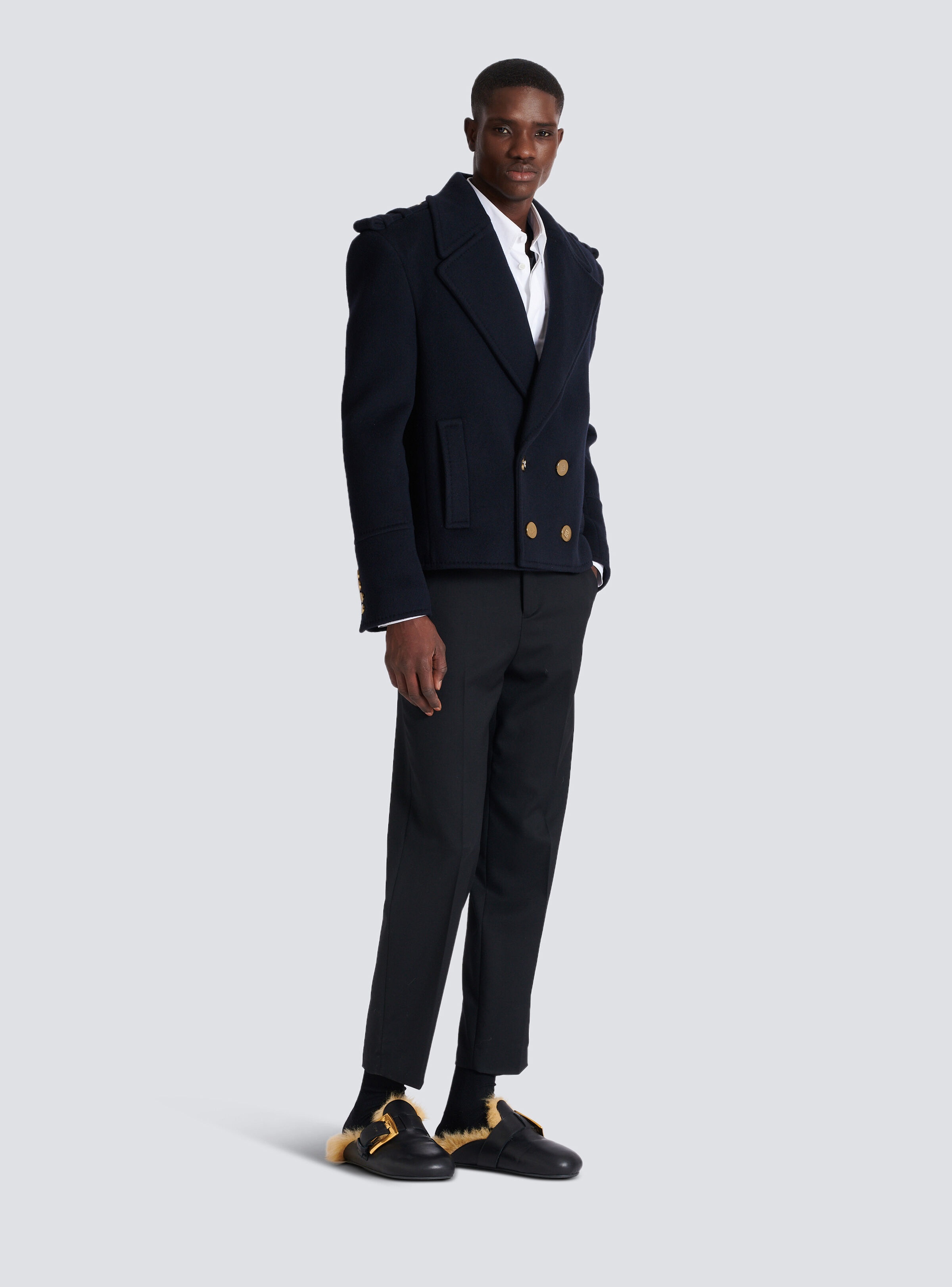 Cropped wool reefer jacket - 3