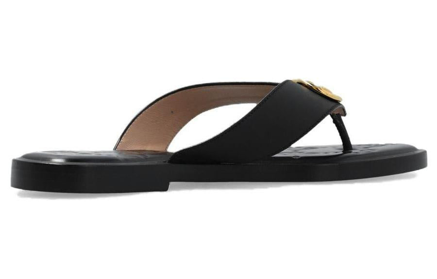 (WMNS) Gucci Interlocking G thong sandal 'Black Leather' 695207-A3N00-1000 - 2