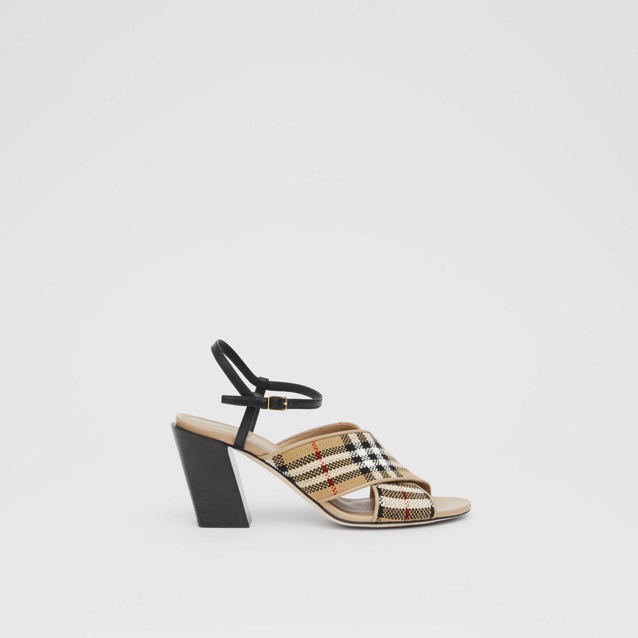 Latticed Cotton and Leather Block-heel Sandals - 1