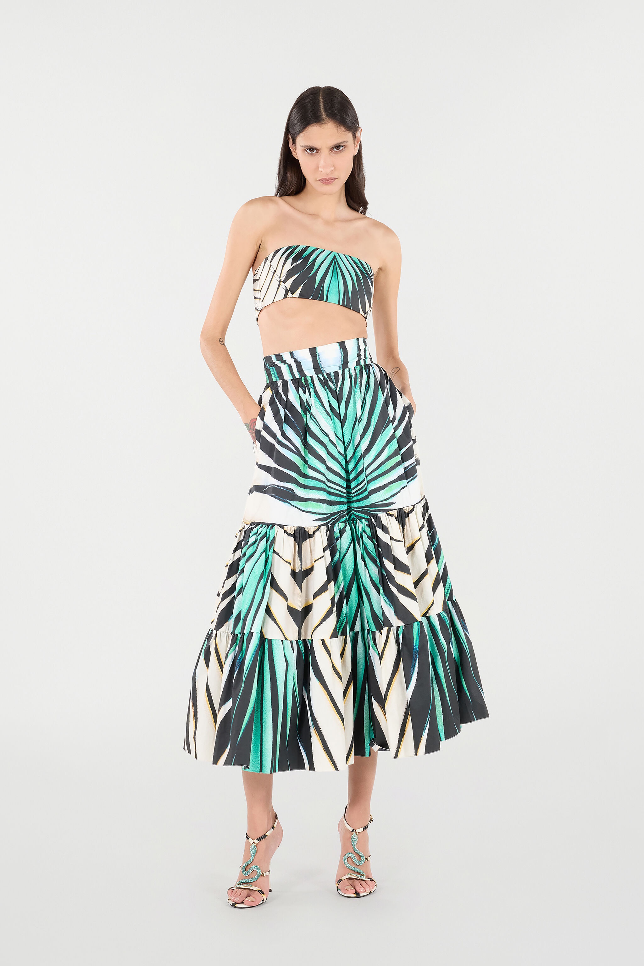 Ray Of Sea Print Cotton Midi Skirt - 2