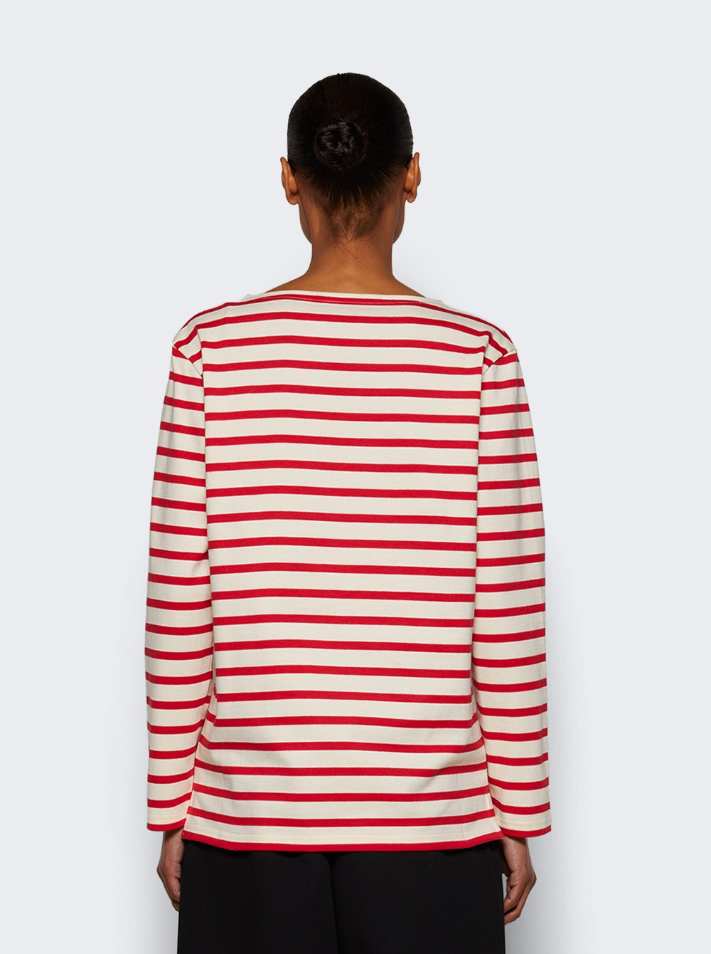 Striped Cotton Jersey Long Sleeve T-shirt Ivory And Red - 4