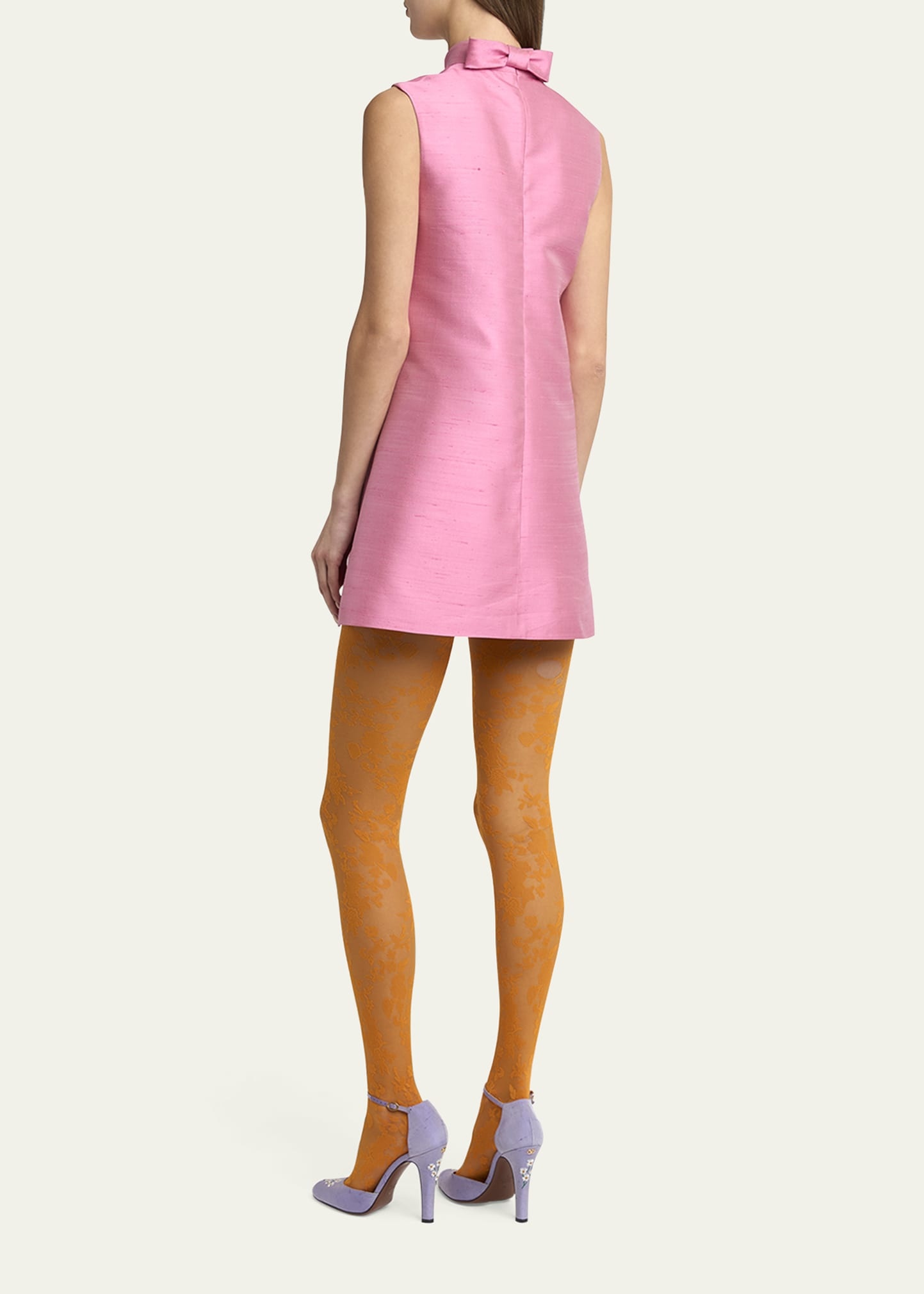 Bow Shantung Silk Mini Dress - 3