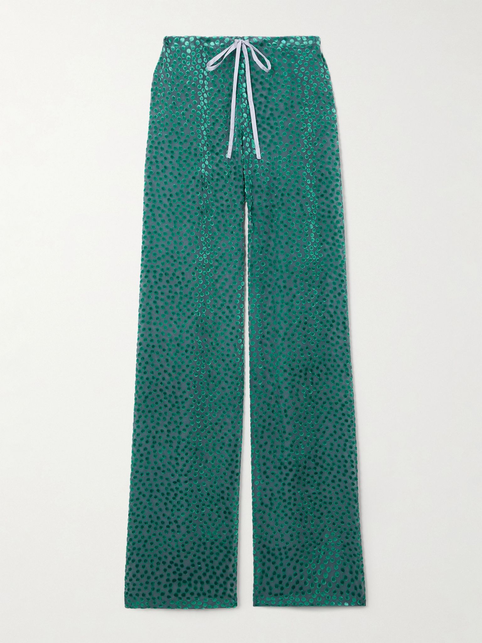 Polka-dot devoré-velvet straight-leg pants Green - 1