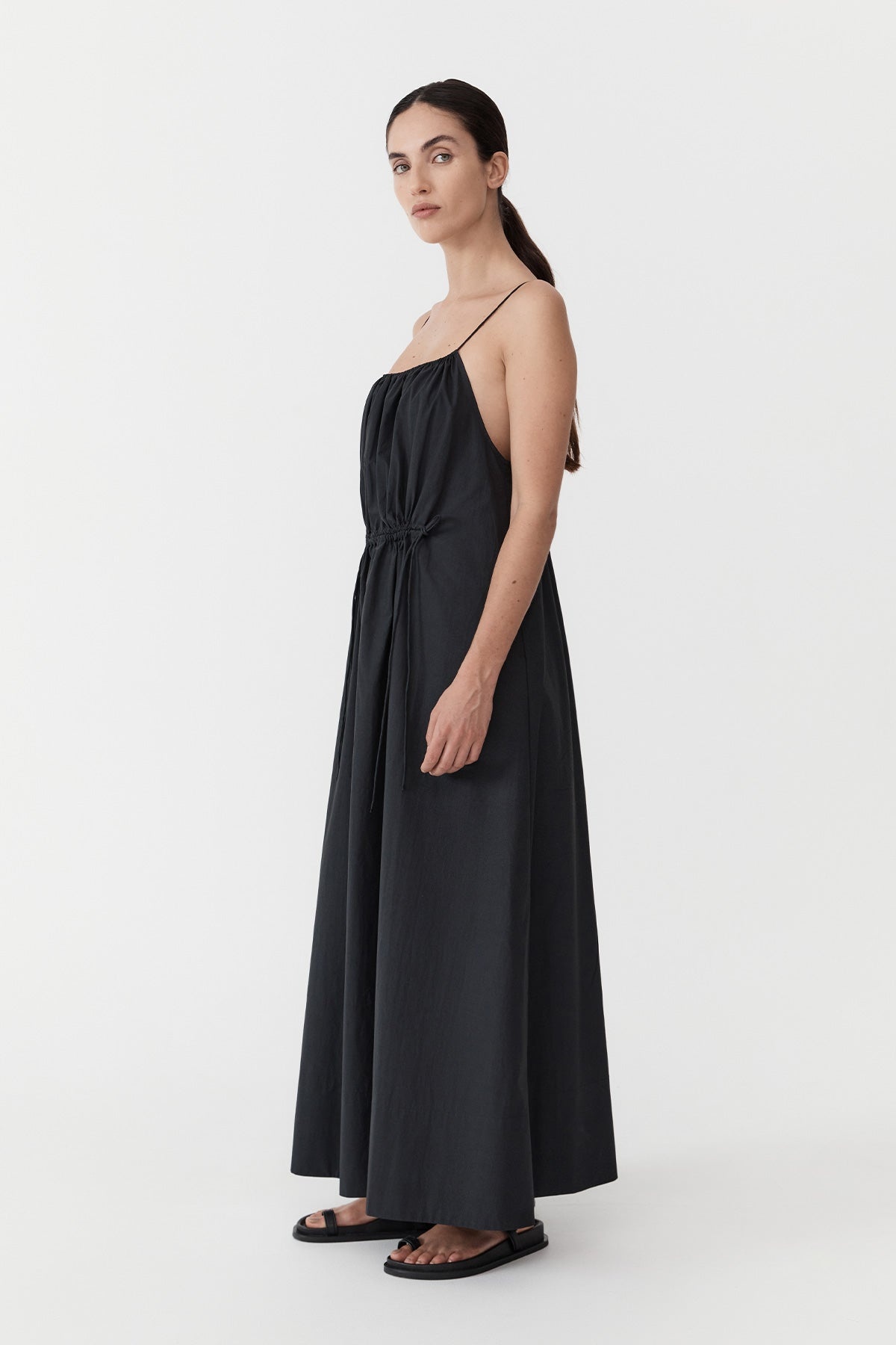 Relaxed Drawstring Dress - Black - 3