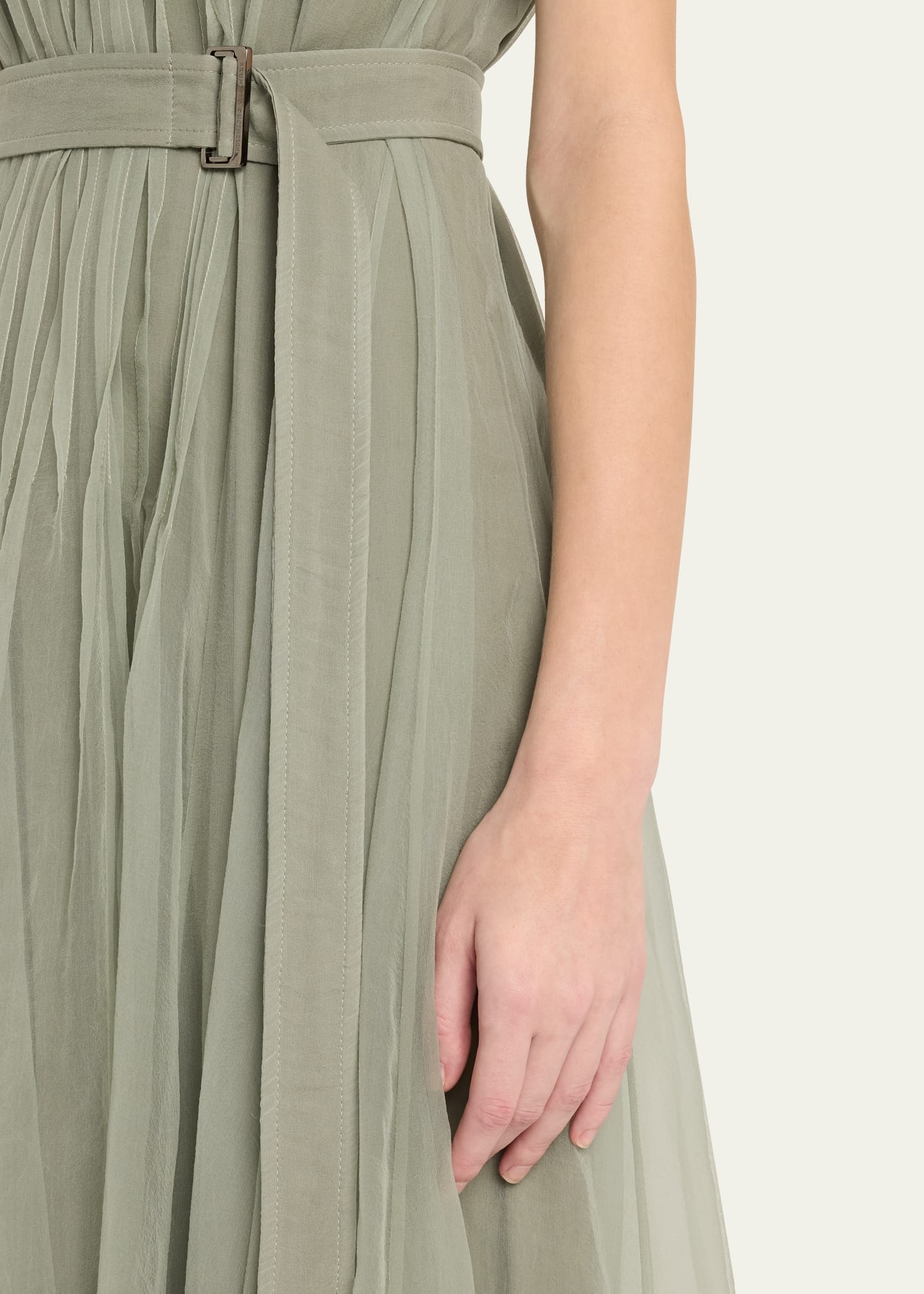 Crispy Silk Organza Belted Volume Dress - 5