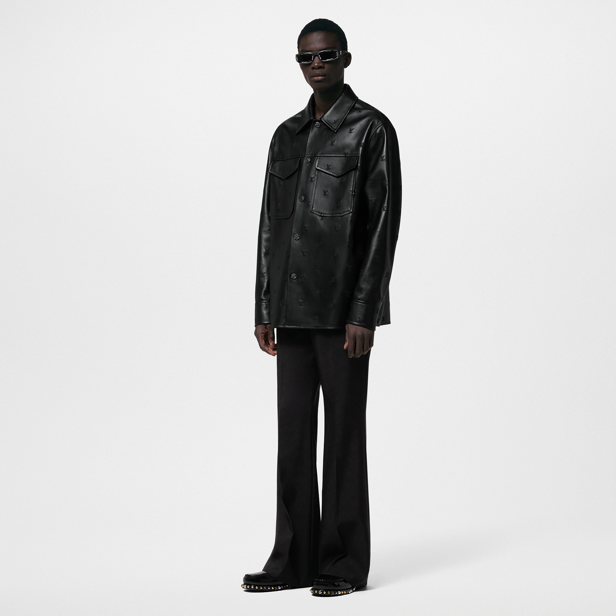 Embroidered Leather Signature Overshirt - 4