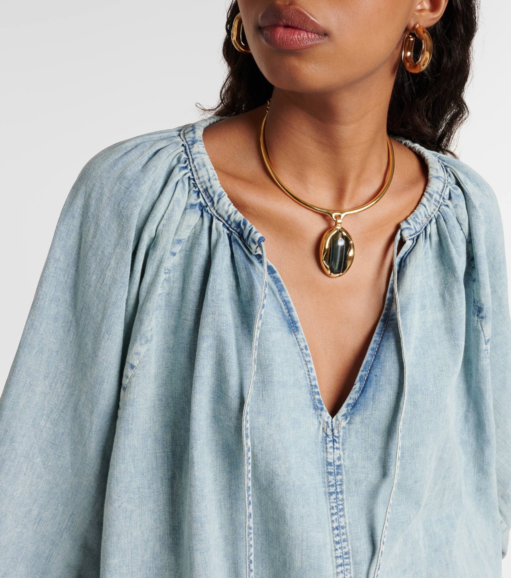 Cotton and linen denim top - 4