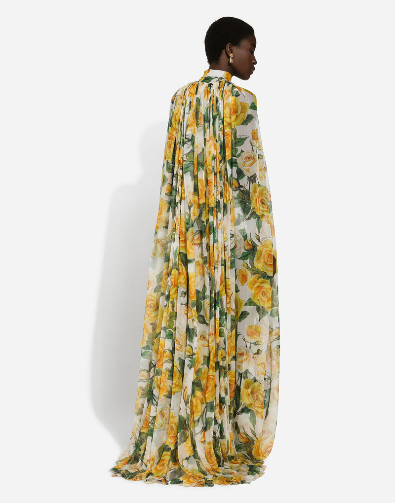 Silk chiffon cape with yellow rose print 3