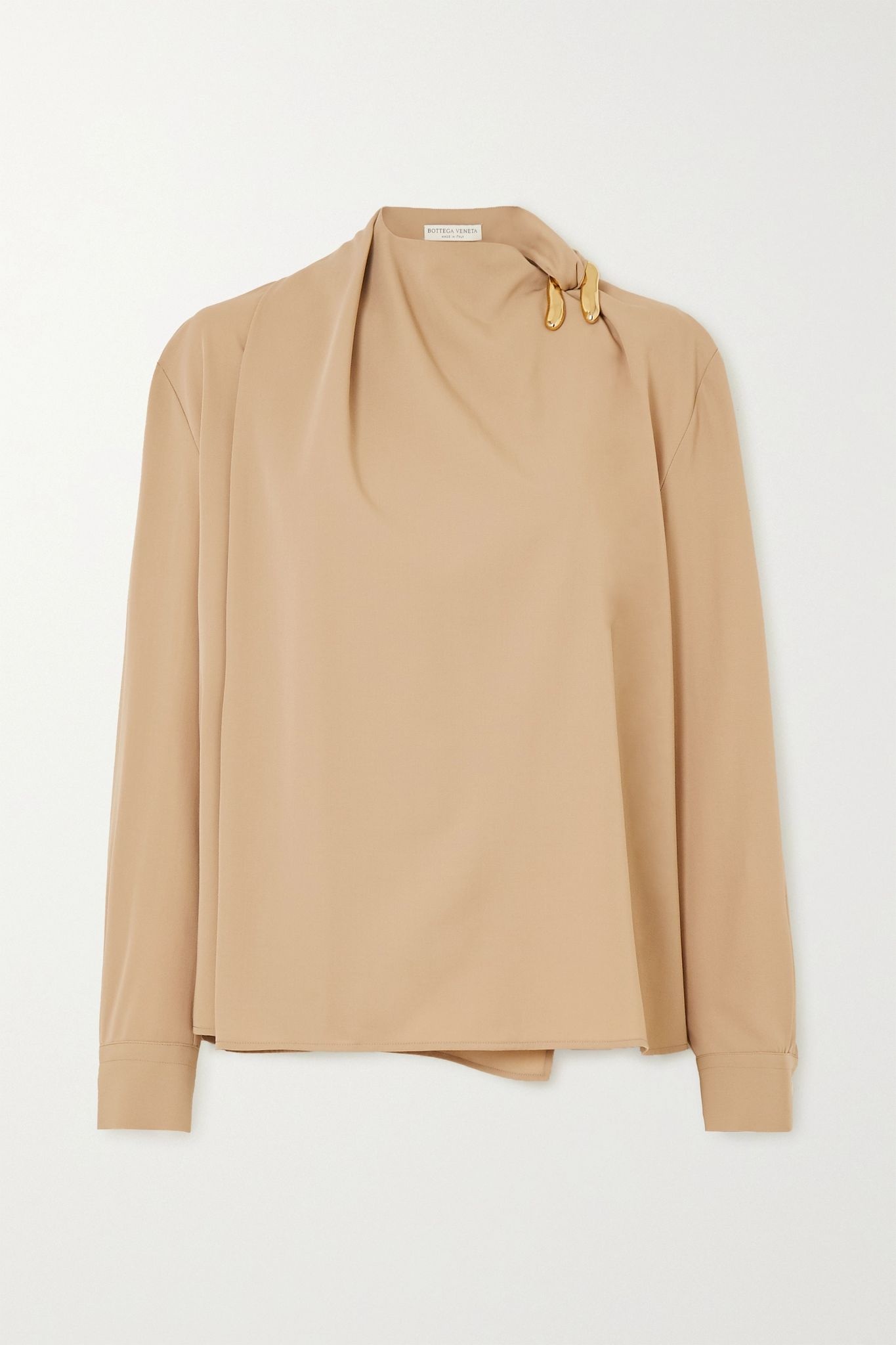 Embellished draped wool-twill blouse - 1