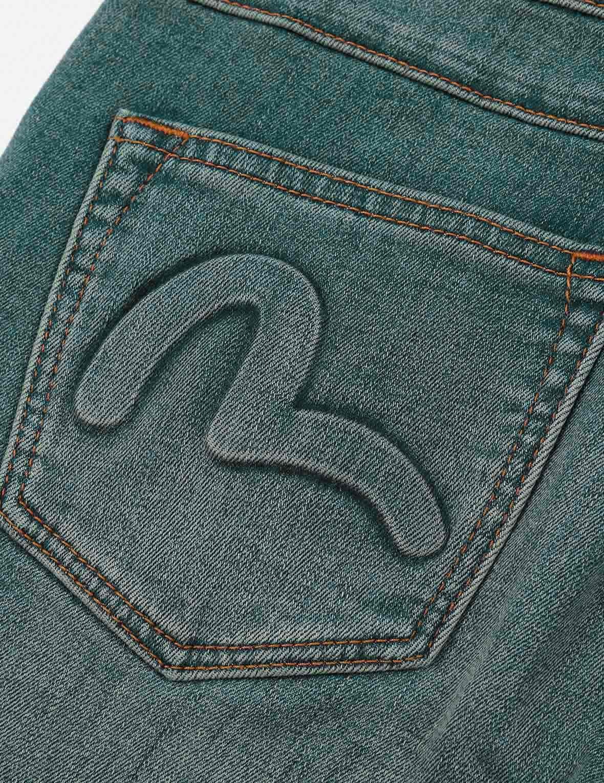 SEAGULL AND KAMON EMBOSSED SKINNY JEANS - 7