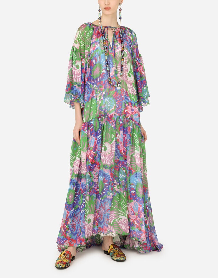 Long 60s-print chiffon caftan - 6